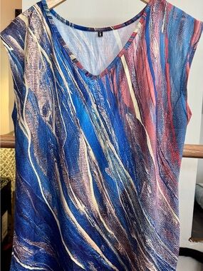 Artistic Blue Multi V-Neck Women’s Top